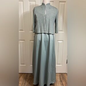 Alex Evenings Iced Sage  Gown Mock Two-Piece  Sparkle Sz 12P